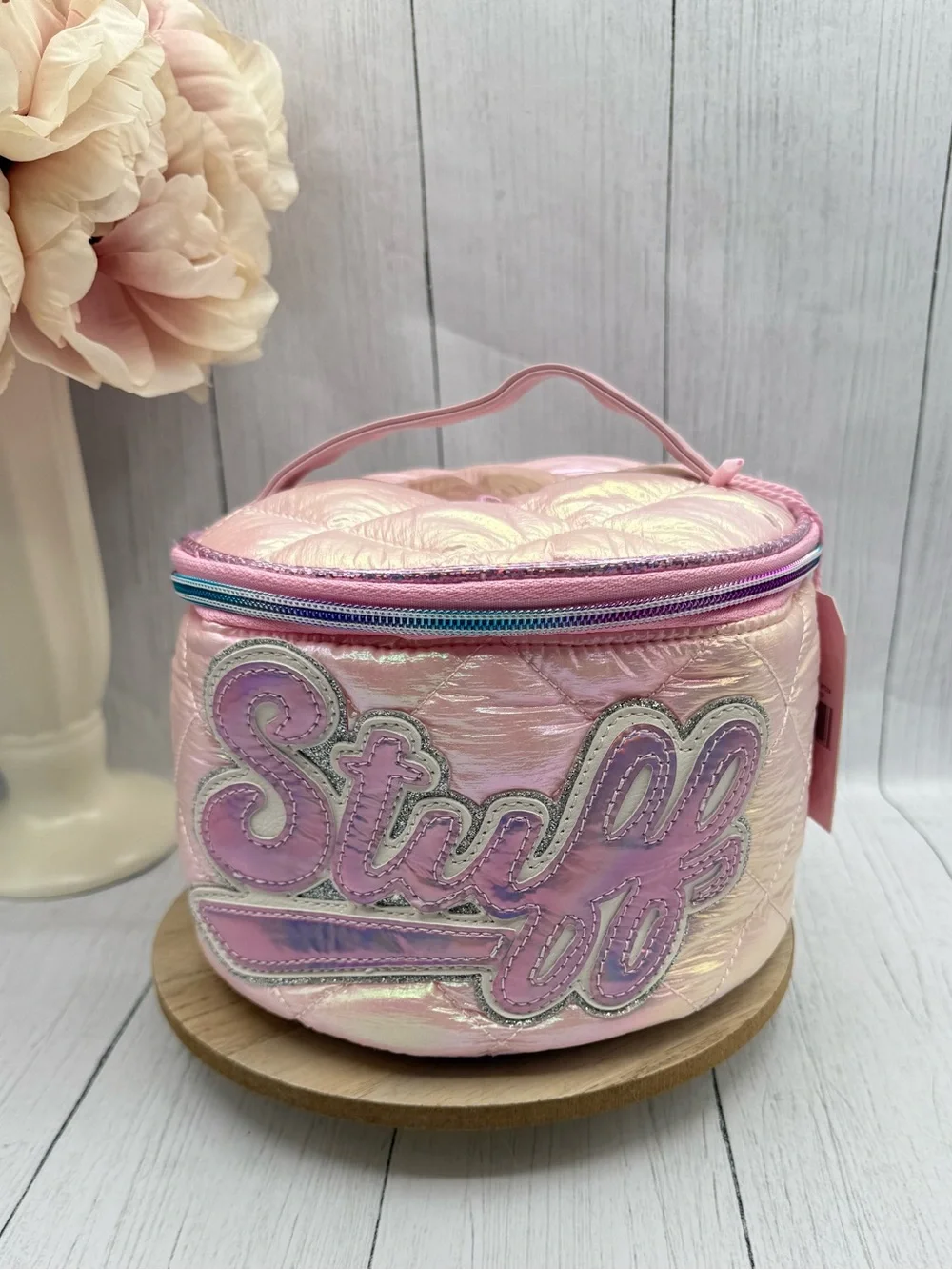 Pink iridescent 'Stuff' Quilted Cosmetic Case - Women's Travel Bag